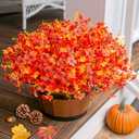 Pack of 2, Ivydale Fall Flowers Artificial for Decoration Outdoors Fake Mums 12 Bundles Faux Planters UV Resistant Look Real for Autumn Home Porch Patio Garden Yard, Fall-Orange
