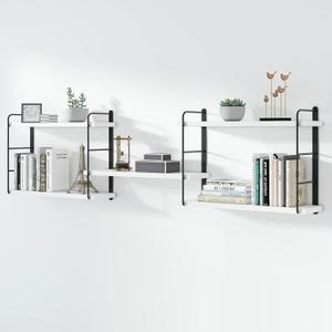 MXCSE Wall Shelves, Wall Mounted Bookshelves, DIY Floating Shelves for Wall, Wood Hanging Book Shelves for Room, Bedroom, Living Room, Easy Installation (White, 50W x 17H)