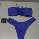 ZAFUL Women's Strapless Ribbed V Wired Lace Up Ruffle Tie High Cut Bandeau Swimsuits Bikini Set (0-royal Blue)