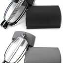 2 Pack Folding Reading Glasses Stainless Steel Mini Anti-Blue Light Blocking Reader for Men Women