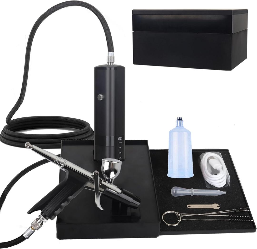 High Pressure Airbrush Kit, Rechargeable Cordless Airbrush Compressor, Dual-Action Handheld Airbrush Gun, Mini Airbrush Set Portable Air Brush for Barber, Nail Art, Makeup, Model Painting