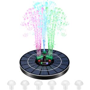 VIVOSUN Solar Fountain, 4W Solar Water Fountain with Upgraded Glass Panel, Built-in Battery, 7 Nozzles, Colored LED Lights, Outdoor Solar Fountain Pump for Bird Bath, Pond, Pool, Fish Tank, Garden