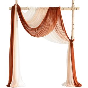 Ling's Moment Deluxe Wedding Arch Draping Fabric, Easy Hanging Chiffon Sheer Drapes, Wrinkle Arbor Backdrop Durable Wedding Decorations for Ceremony Outdoor 3 Panels Curtain,26ft,Rust & Sepia