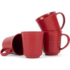 Elanze Designs Red Matte Glaze Finish 17 ounce Stoneware Coffee Cup Mugs, Set of 4
