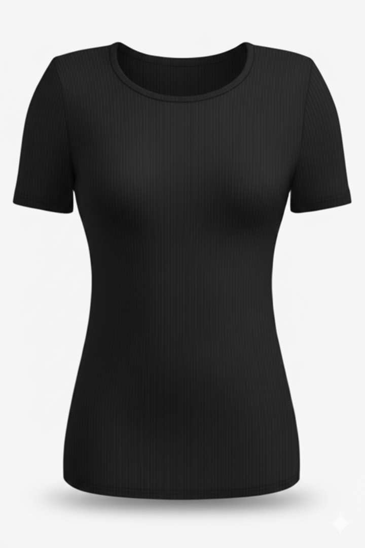 Ficerd 1 Pack Women's Ribbed T-Shirts, Cotton Short Sleeve Basic Tees Crewneck Fitted Tops Casual Shirts 2025 Summer Trendy (Black Shirt Only) Size Large