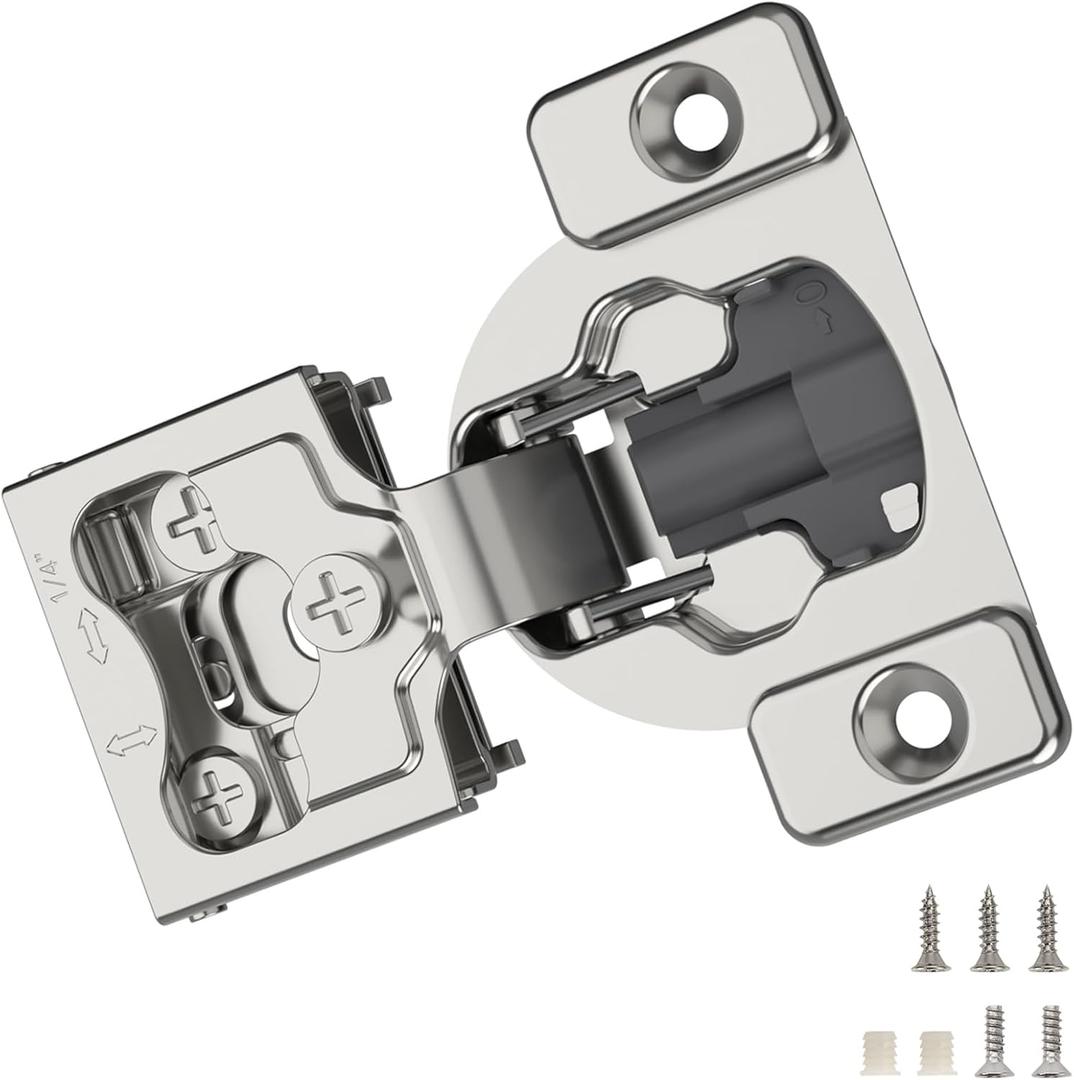 Furniware 30 Pieces 1/4" Small Overlay Concealed Face Frame Hinges, 105 Open Angle 4 Level Soft Close Screw On Compact Cabinet Hinge,for Face Frame Door, Soft Close On/Off Switch, Self Closing