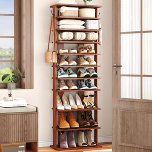 HOMEFORT 10-Tier Corner Shoe Tower - Double Rows, Slim Shoe Stand for 20 Pairs - Entryway, Hallway, Closet (Walnut), 11.02"D x 20.47"W x 62.2"H