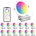 SikSog Smart Recessed Lighting 6 Inch RGBCW Color Changing 16W LED Downlight with Junction Box,1350 Lumen Recessed Ceiling Light Compatible with Alexa, Dimmable by Bluetooth Control -12Pack