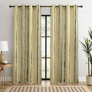 Luxury Boho Blackout Curtains  Elegant Design for 100% Blackout, Thermal Insulated, 2 Panels (Black and Beige, W52L84)