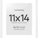 Homeforia White Frame 11x14 Wood, High End Oak 11x14 Picture Frames with Mat 8x10, 11 x 14 White Wooden Poster Frame Matted to 8 x 10 inch Photo, 14by11 Thin Frames, Tempered Glass, Wall Kit, Set of 1