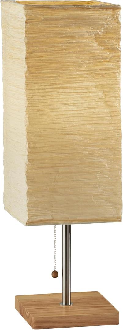 Adesso 26” Table Lamp with Natural Wood Base, Brushed Steel Finish & Crinkle Paper Shade – Perfect Lighting for Bedroom, Living Room and Corner Decor, Beige