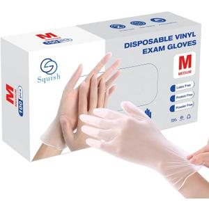 squish Disposable Gloves, 100 Count 4 mil Clear Vinyl Gloves Latex Free Powder-Free Health Glove Cleaning Rubber Glove for Kitchen Cooking Cleaning Food Handling, Medium