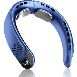 FrSara Portable Neck Fan Rechargeable, Personal Battery Powered Cooling Device that Blows Cold Air with USB TYPE-C, LED Display, 3-Speed, 4000mAh, Ideal Gift for Women, Sports, Men, Travel, Navy Blue