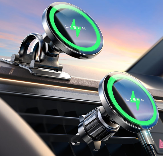 LISEN for 15W MagSafe Car Mount Charger,Magnetic Wireless Car Charger for iPhone 17 Pro Max Accessories,Magnetic Phone Holder for iPhone 17-12,Samsung,Pixel 9,Jeep Ford F150 Accessories,Gifts