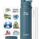 Swigina [2IN1 LID] Insulated Water Bottle with Silicone Boot (36hrs Cold/18hrs Hot)  DIY Stickers, Leakproof, BPA Free, 24 oz