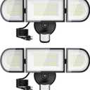 iMaihom 100W Motion Sensor Outdoor Lights Plug in, 9000LM LED Security Light, Dusk to Dawn Motion Flood Light, 6500K, IP65 Waterproof, 3 Head Exterior Motion Detector Light for Yard Garage (2Pack)
