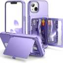WeLoveCase for iPhone 13 / iPhone 14 Wallet Case with Credit Card Holder & Hidden Mirror, Two Layer Shockproof Heavy Duty Protection Cover Protective Case for iPhone 13/14 6.1 Inch - Light Purple