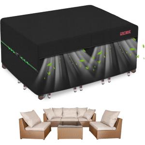 Patio Furniture Cover Waterproof Rectangular with Air Vents, 600D Oxford Fabric Garden Table Cover , Outdoor Garden Furniture Set Size 108"L x 82"W x 28"H