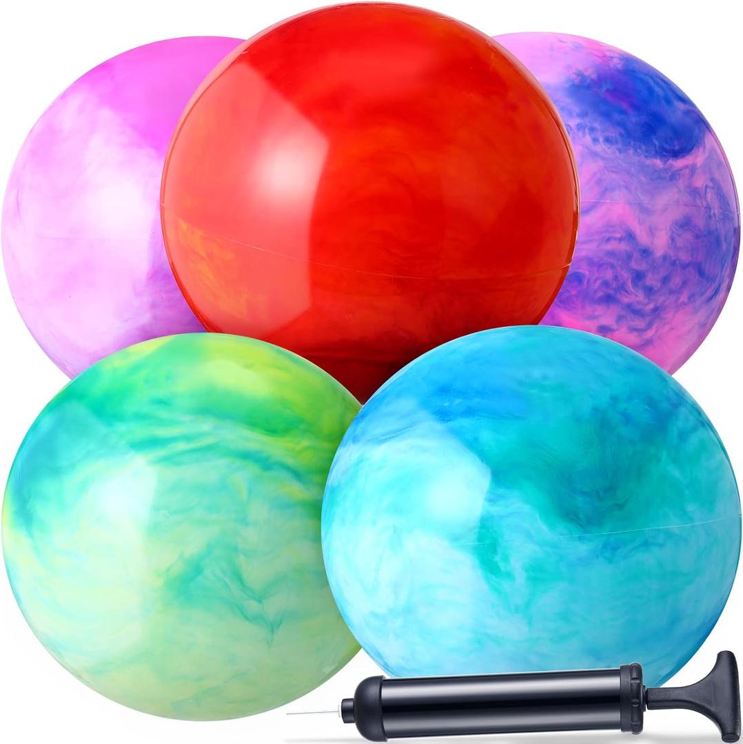 Chumia 18 Inch Fun Bouncy Balls 5 Pcs Rubber Inflatable Beach Ball Bouncing Sensory Playballs with Hand Air Pump for Park Backyard Beach Indoor Outdoor Party Favors (Sweet Color)