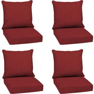 Arden Deep Seat Outdoor Chair Cushion Set (4-Pack), 24 in x 24 in, Weather-Proof, Rain-Proof, Fade Resistant Patio Cushion Set for Chair, Sofa, and Couch Ruby Red Leala
