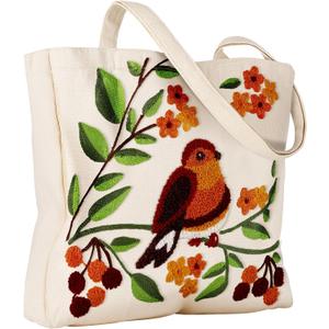 Aesthetic Embroidery Tote Bag for Women - Reusable Canvas Cute Shoulder Bag for Shopping, Grocery, Work, Book