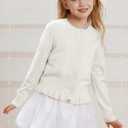 GRACE KARIN Girls Long Sleeve Cardigan Sweater Girls Button Closure Knitted Cable Cardigan 6Y  (White)