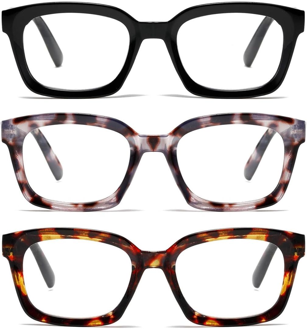 Reading Glasses for Women, Blue Light Blocking stylish high end Oversized Square Computer Readers Spring HingeBlack+Pink+Brown+1.5