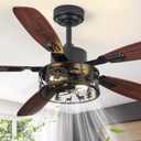 Farmhouse Rustic Ceiling Fan with Light-Deer Bear Design, 6 Speeds Black Chandelier Fan Lights Fixtures and Remote Control for Living Room, Bedroom, Entryway Lighting, Hallway