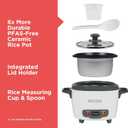 BLACK+DECKER 3-Cup Rice Cooker, RC503, 1.5-cup Uncooked Rice, Steaming Basket, Removable Non-Stick Bowl, One Touch, White