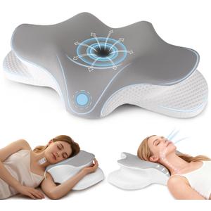 Cervical Neck Pillow for Pain Relief, Ergonomic Contour Pillow for Sleeping, 2 Heights Cooling Pillow for Neck and Shoulder Support, Memory Foam Orthopedic Pillow for Side Back Stomach Sleepers (Dark Grey)
