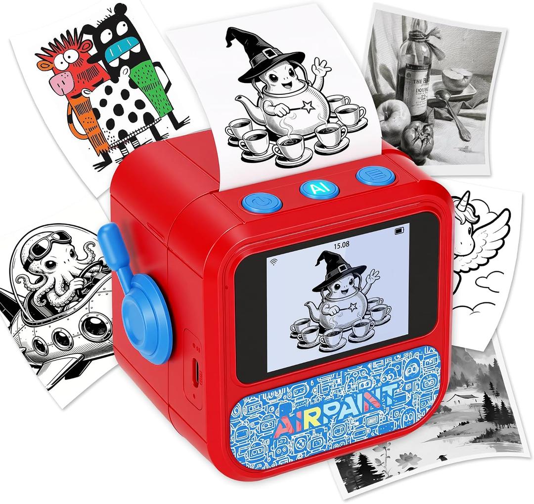 AI Voice-Powered Sticker Printer for Kids, Portable Pocket Ink-Free Thermal Sticker Maker with HD Display, Creative Art Gifts for Boys & Girls Age 3-12(AI Printer + 5 Sticker Rolls)