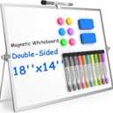 Grtard Magnetic Dry Erase Board with Stand, 18''x14'' Double-Sided White Board for Kids, Desktop Whiteboard with Stand, Large White Board, Desk Whiteboard Portable, Dry Erase Board for Kids, Memo