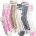 EBMORE Womens Fuzzy Socks Slipper Fluffy Cozy Comfy Cabin Plush Warm Winter Sleep Home Soft Socks (Pink/White Series/Grey/Beige)