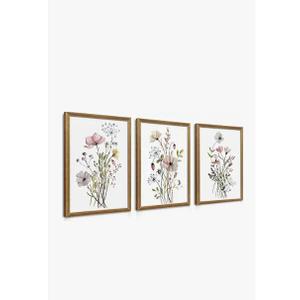 WRFON Framed Botanical Canvas Wall Art Set of 3, Watercolor Floral Prints, Framed Flower Wall Decor for Bedroom Bathroom Living Room, 12x16 Inch Each