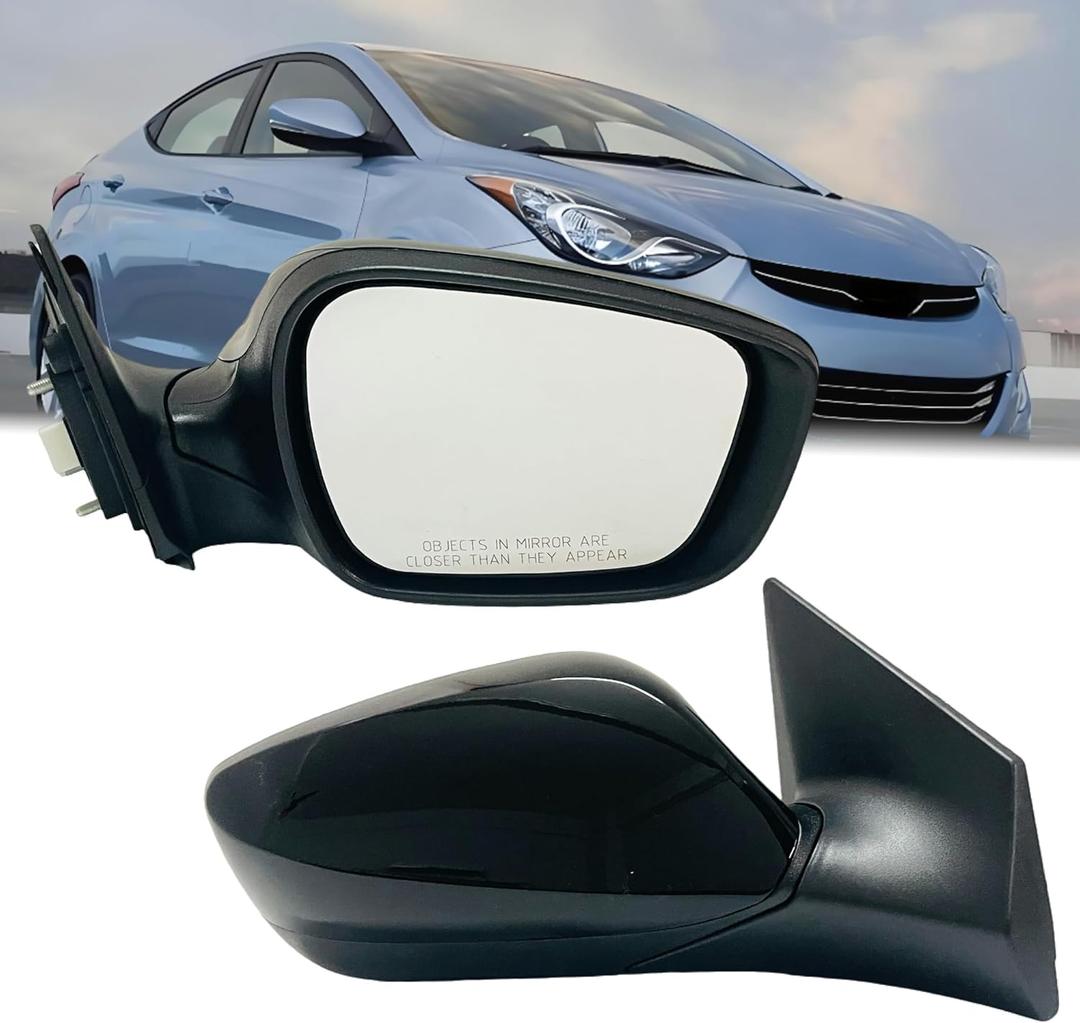 Passenger Side Mirror Compatible With 2011-2013 Hyundai Elantra With Power Glass,Heated,Manual Folding,Black,5-Pins/Non-Turn Signal