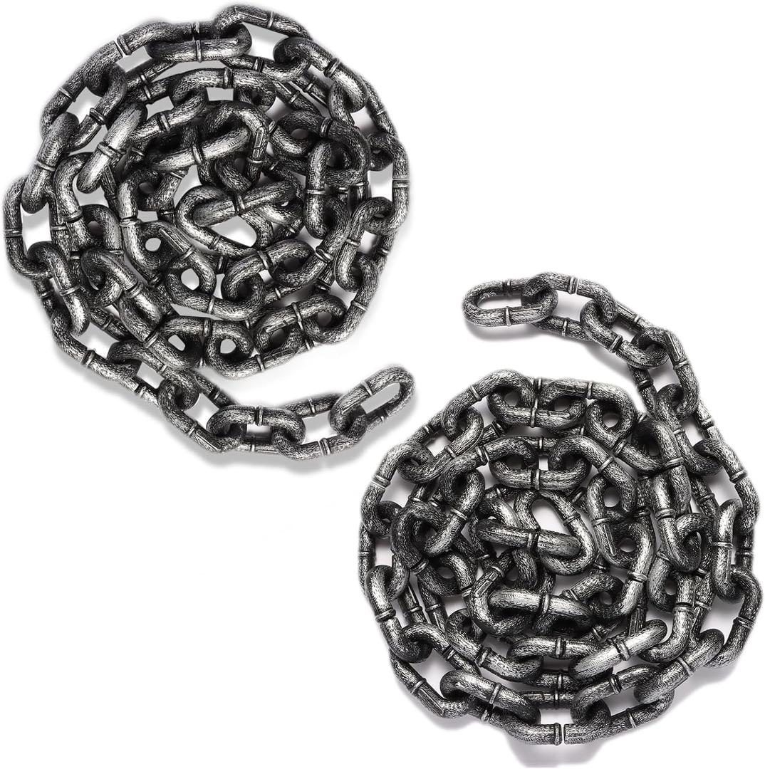 2 Pieces 6 Feet Halloween Chain Props Fake Halloween Plastic Chain Decorations for Prisoner Cosplay Chain Links for Halloween Party Haunted House Accessories