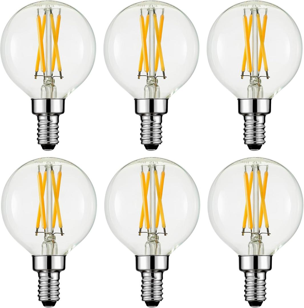 Arberlic G16.5 Light Bulb,4W E12 LED Bulb dimmable Equivalent E12 Candelabra Bulb 40 Watt,Warm White 2700K,400lm,CRI85+,AC120V,Edison Style,Clear Glass,ETL Listed,Pack of 6