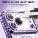 Petocase for iPhone 17 Pro Max 6.9 inch Case Magnetic Glitter Phone Cases [Compatible with MagSafe] Sparkle Diamond Rhinestone Camera Lens Protector Slim Shockproof Cover for Girs Women Purple