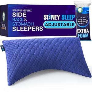 Sidney Sleep Pillow for Side and Back Sleepers - Comfort for Neck and Shoulder Pain - Adjustable and Customizable Shredded Memory Foam Filling - 28" x 17" Size - Additional Foam Fill Included (Blue)