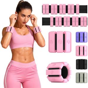Sonkoloro Adjustable Wrist Weights for Women Men, Leg Weights for Women 0.75lb-1lb-1.3lb Each for Walking, Yoga, Dance, Barre, Gym (Blush, 2.2 lb (2pcs))