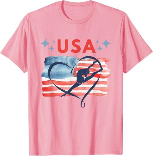 Patriotic American Flag Gymnastics Design for USA Gymnasts T-Shirt, S
