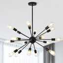 Black Sputnik Chandeliers 18-Light, Large Adjustable Chandelier, Modern Mid Century Ceiling Light Fixture, Industrial Vintage Sputnik Chandelier for Kitchen Hallway Foyer Dining Room