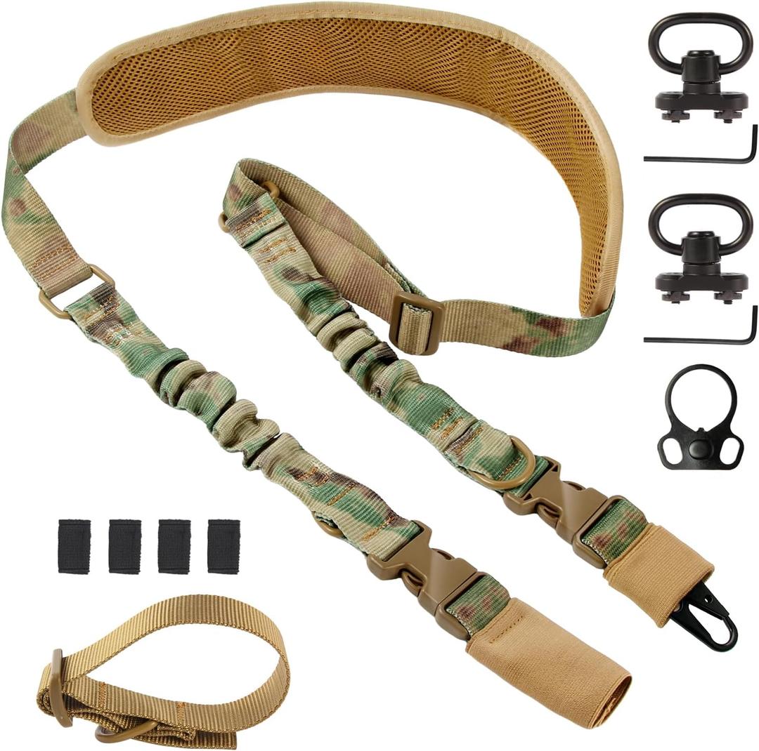 Upgraded Rifle Sling with Soft Shoulder Pad, Special Anti-Drop Protective Cover, Noise and Scratch Reducing Sleeve, Adjustable Length 2 Point Sling with D-Ring Loop (Camo)