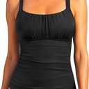 Tummy Control Tankini Swim Tops - Women Ruched Swimsuit Bathing Suit Top Only Modest Slimming Swimwear 2025 (Large, Black)