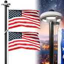 Exquimac 16FT Flag Pole with Solar Light Thick Aluminum Heavy Duty Flag Pole Kit 100MPH Wind Tested, Includes 2PCS 3x5 US Flag for Outdoor Use