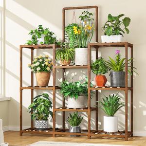 EnHomee Plant Stand Indoor Large Plant Stand Outdoor 5 Tiers Wood Tiered Plants Shelf for Multiple Plants with 10-15 Potted for Living Room Patio Balcony Yard Garden 34.3" W x 11.8" D x 47.2" H