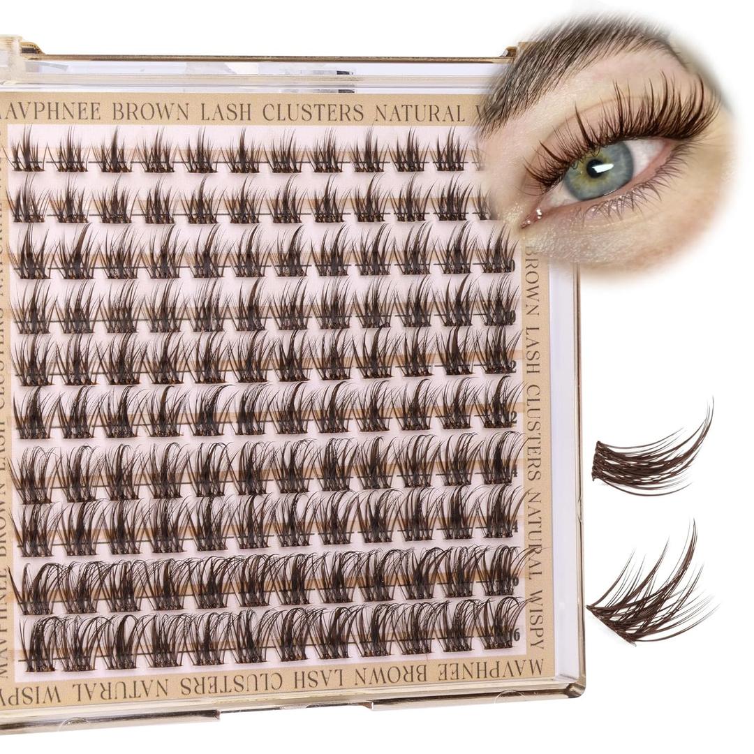 Brown Lash Clusters Wispy Eyelash Individual Lashes Spikes DIY Lash Extensions Dark Brown Cluster Lashes Natural Cluster Eyelash Extensions C-Curly Eyelash Clusters Clear Band Fairy Lash Pack 120Pcs