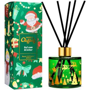 Christmas Reed Diffuser, 6.7 Fl.Oz Balsam & Cedar Scented Diffuser with 6 Sticks, Long Lasting Reed Diffuser for Home, Bathroom Shelf Decor & Gift, Decorative Air Freshener Room Diffuser