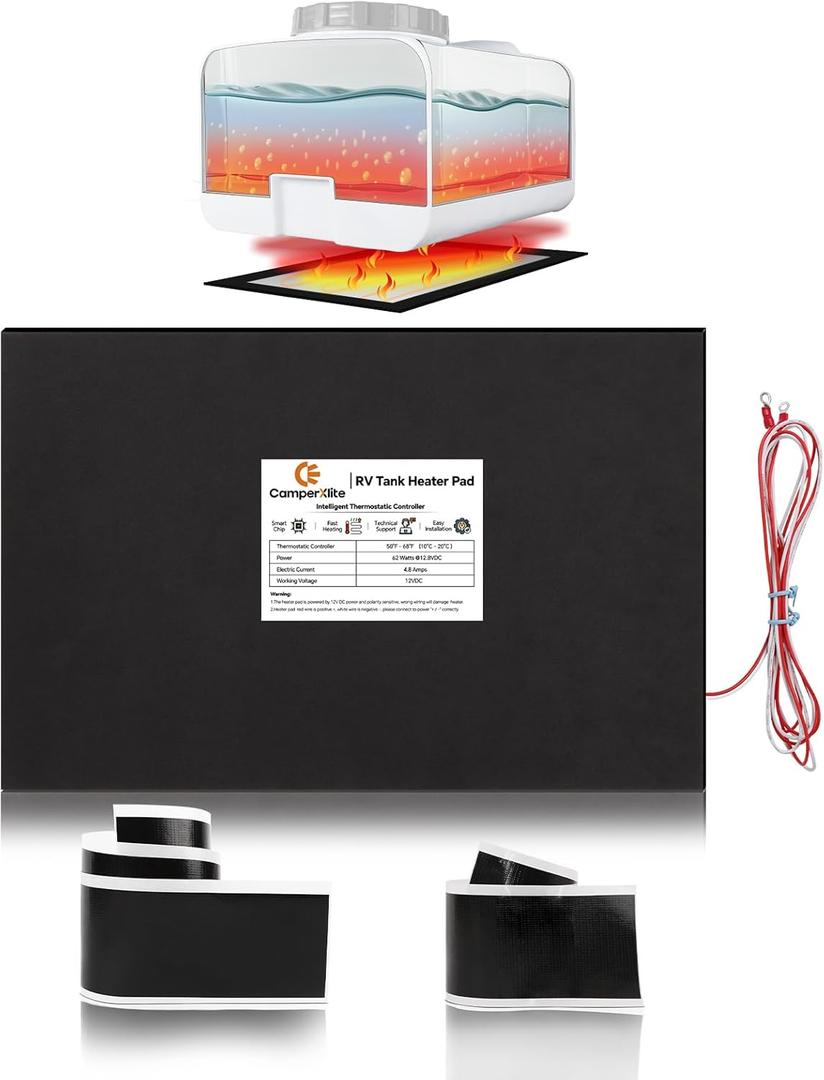 12" x 18" RV Tank Heater Pad with Automatic Thermostat, DC 12V/13.5V Holding Tank Heater with Larger Heating Module Use with Up to 56 Gallons Fresh Water/Grey Water/Black Water Tank (1Pcs)