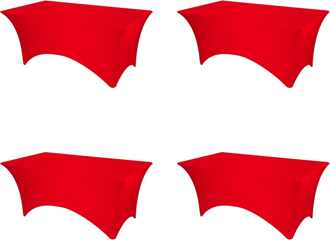 BRILLMAX 4 Pack Red Fitted Spandex Table Covers - 6ft Stretch Tablecloths for 6 Foot Rectangle Folding Cloths Rectangular Bulk Linen Fabric Elastic for Wedding Reception Banquet Birthday Party